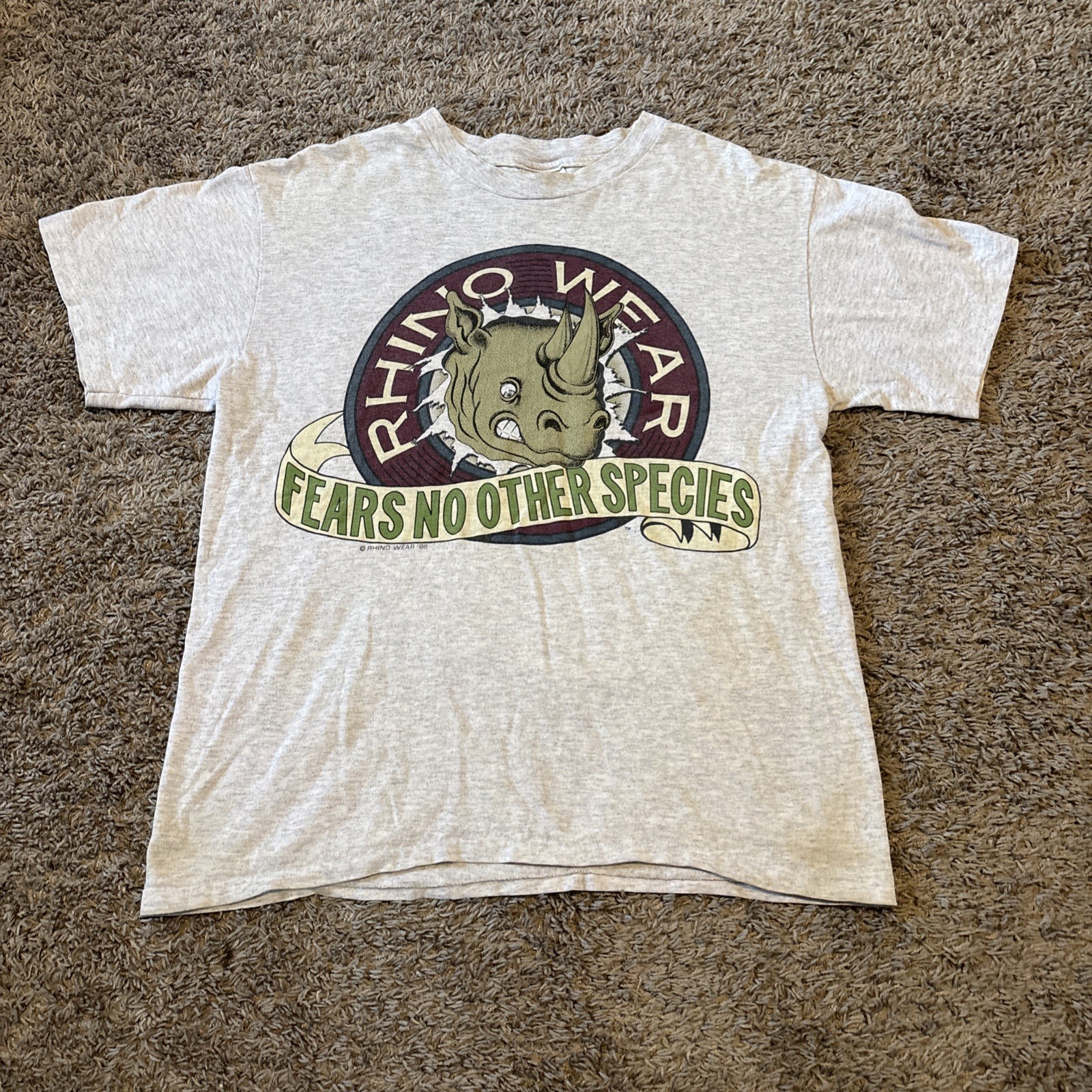 Vintage 90s Hanes Rhino Wear Gray Mens M Fear No Other Species T-Shirt Retro gallery