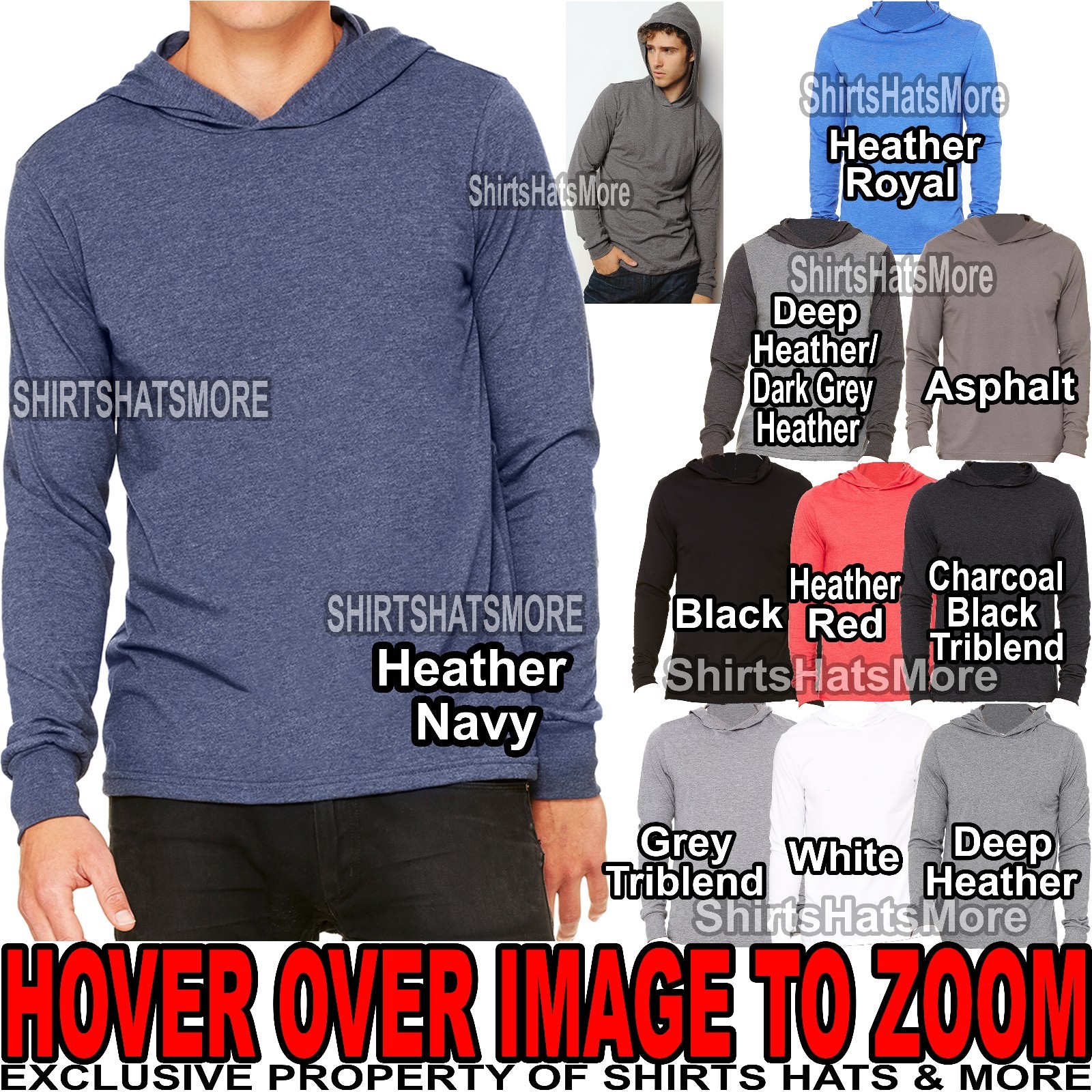 Canvas MENS Long Sleeve Hooded T-Shirt Hoodie XS, S, M, L, XL, 2XL NEW gallery