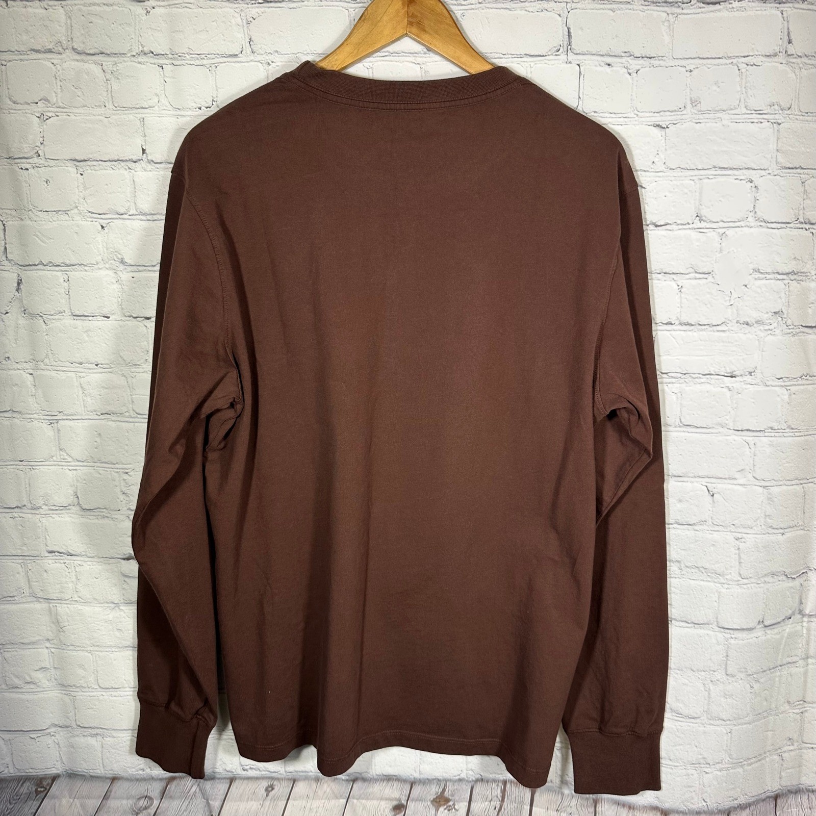 American Giant Mens Long Sleeve Pocket T-Shirt Brown Cotton Made in USA Large gallery