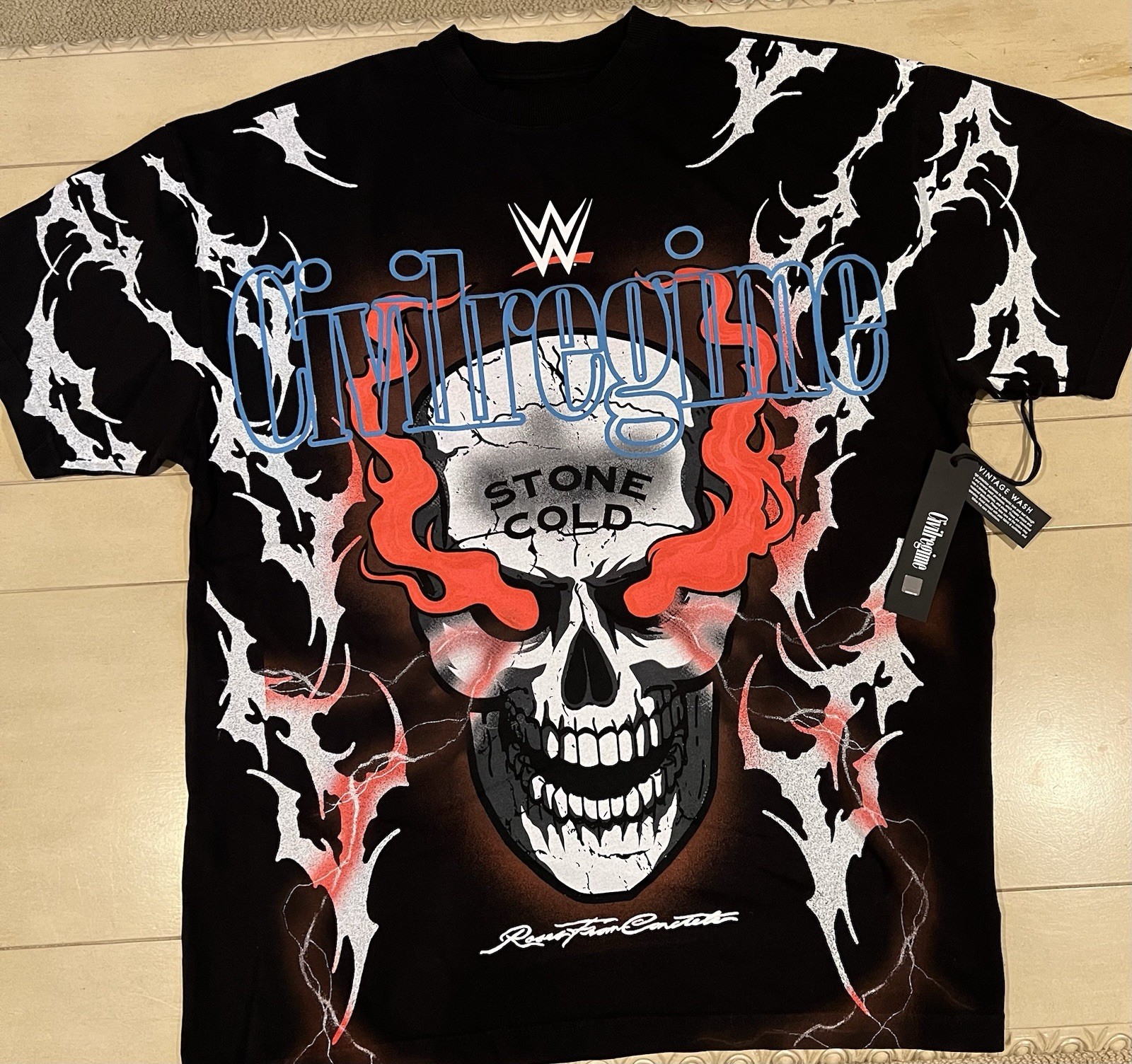 Civil Regime WWE Stone Cold Skull Vintage Wash Graphic T-Shirt Black M