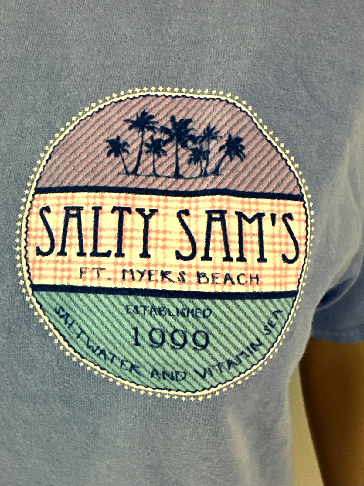 Salty Sam's T-Shirt Mens Small Fort Myers Beach Cotton Unisex Blue Made In India gallery