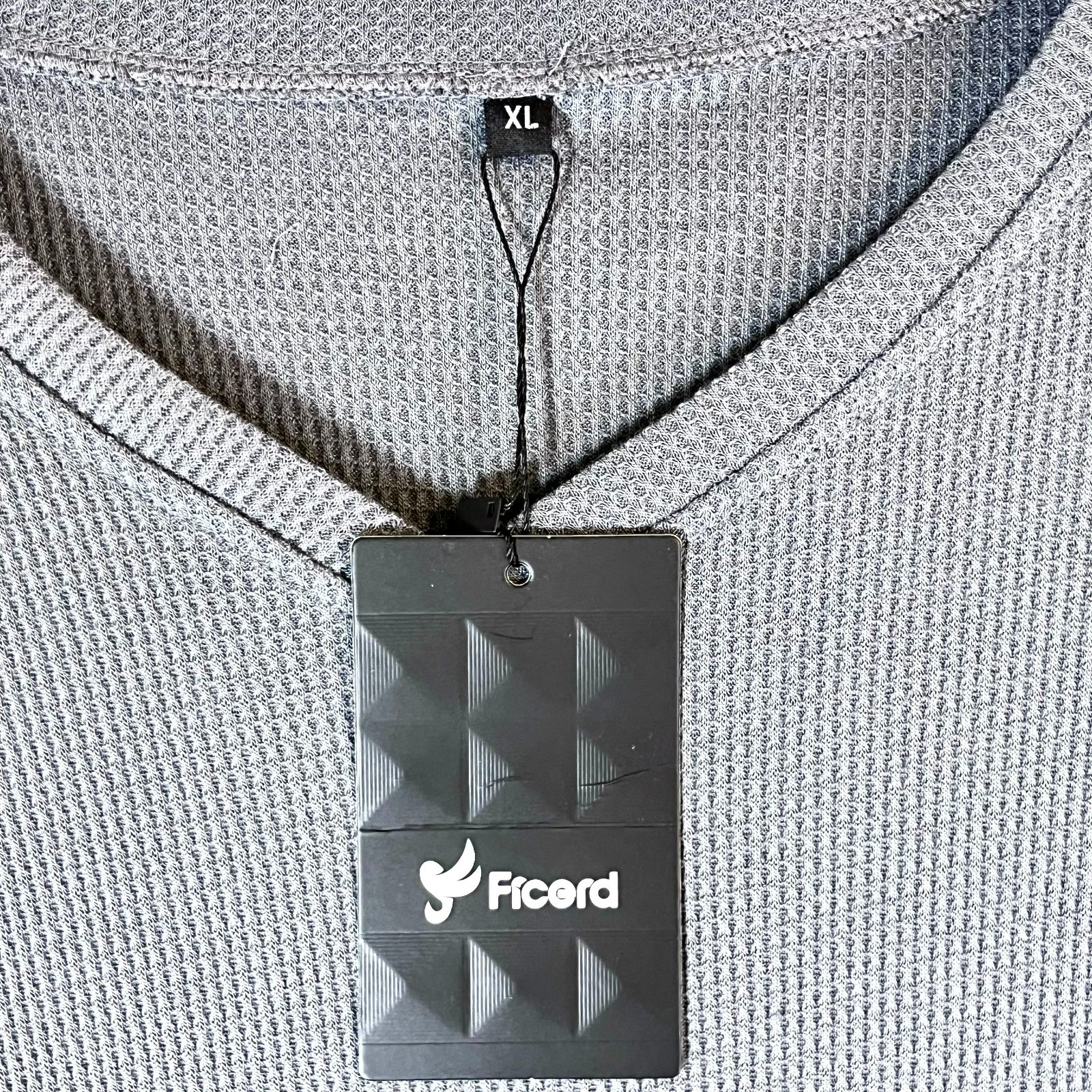 Ficerd Men's Solid Gray V-neck Long Sleeve Thermal Waffle T-Shirt Size XL gallery