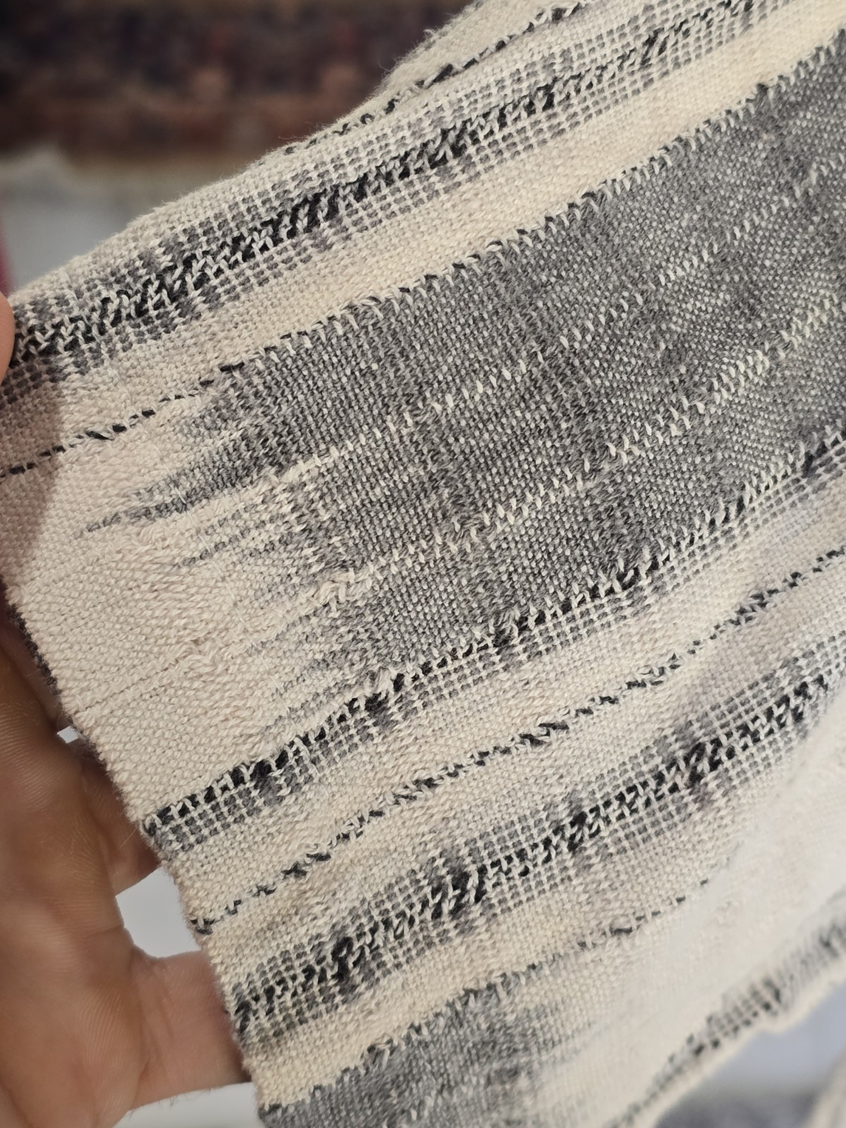 Men's Striped Woven Lace-Up Short Sleeve T-Shirt Gray White Cotton Pocket Beads gallery