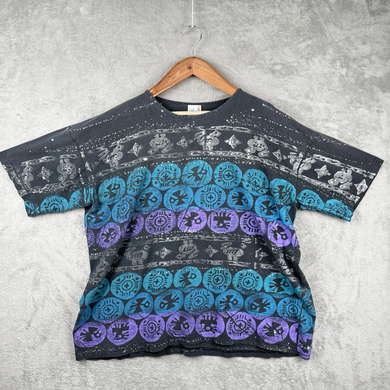 EZL Painted Glitter Shirt Mens L One Size Vintage 90s Tribal Hip Hop Colors gallery