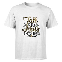 Fall For Jesus He Never Leaves Leopard Partten T-Shirt Thanksgiving Gift