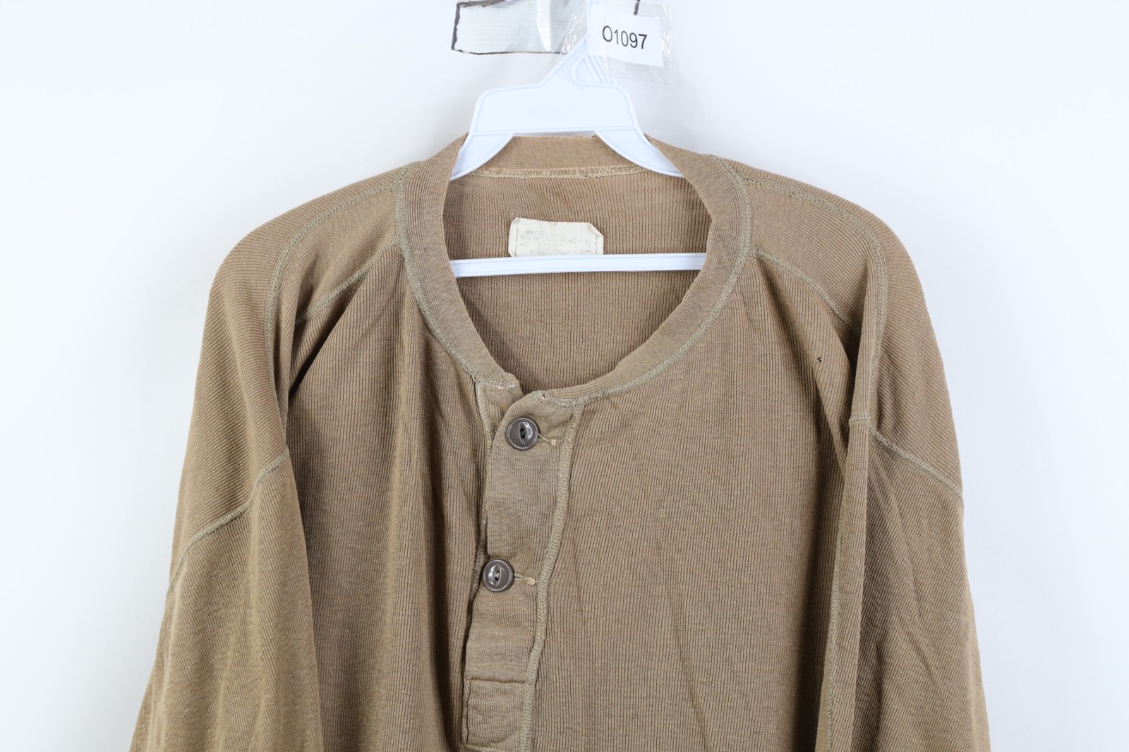 Vtg USGI Mens XL Thrashed Wool Blend Ribbed Knit Henley Undershirt T-Shirt USA gallery