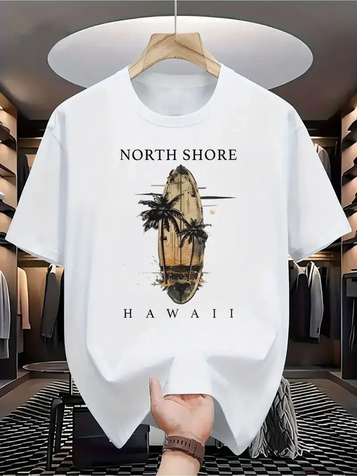 Men’s Essential! Short-Sleeve T-Shirt with North Shore Hawaii Elements, Surfboar