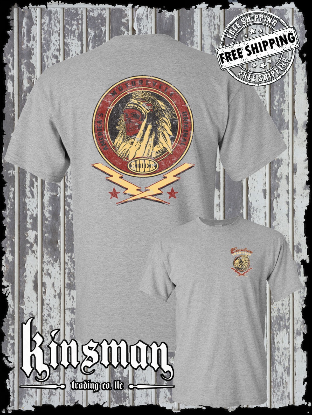 Custom Tradition Motorcycle Biker 2-Sided T-Shirt / Indian Skull War Bonnet gallery