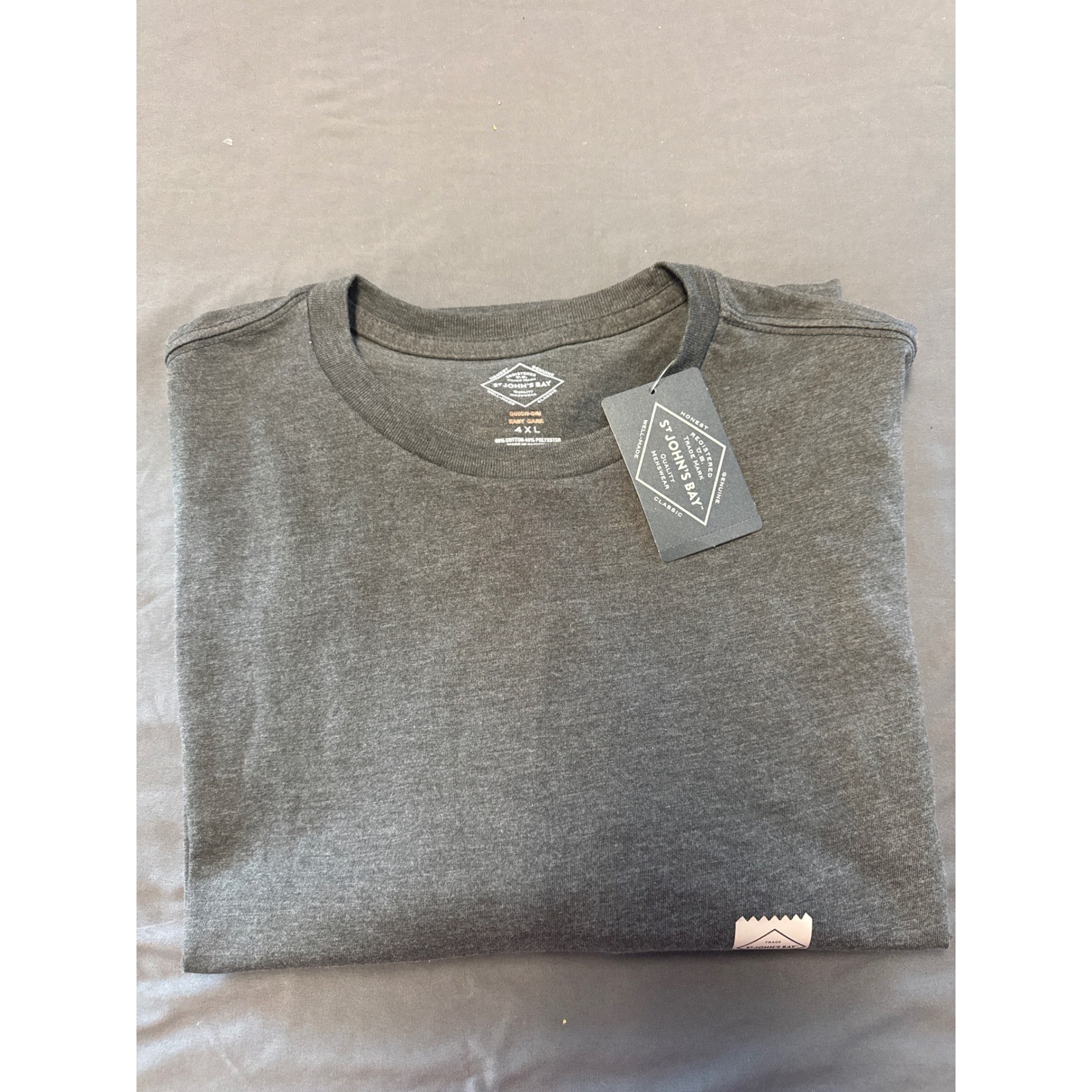 St Johns Bay Mens 4XL Short Sleeve T-Shirt Charcoal Gray Quick Dry Easy Care NWT gallery