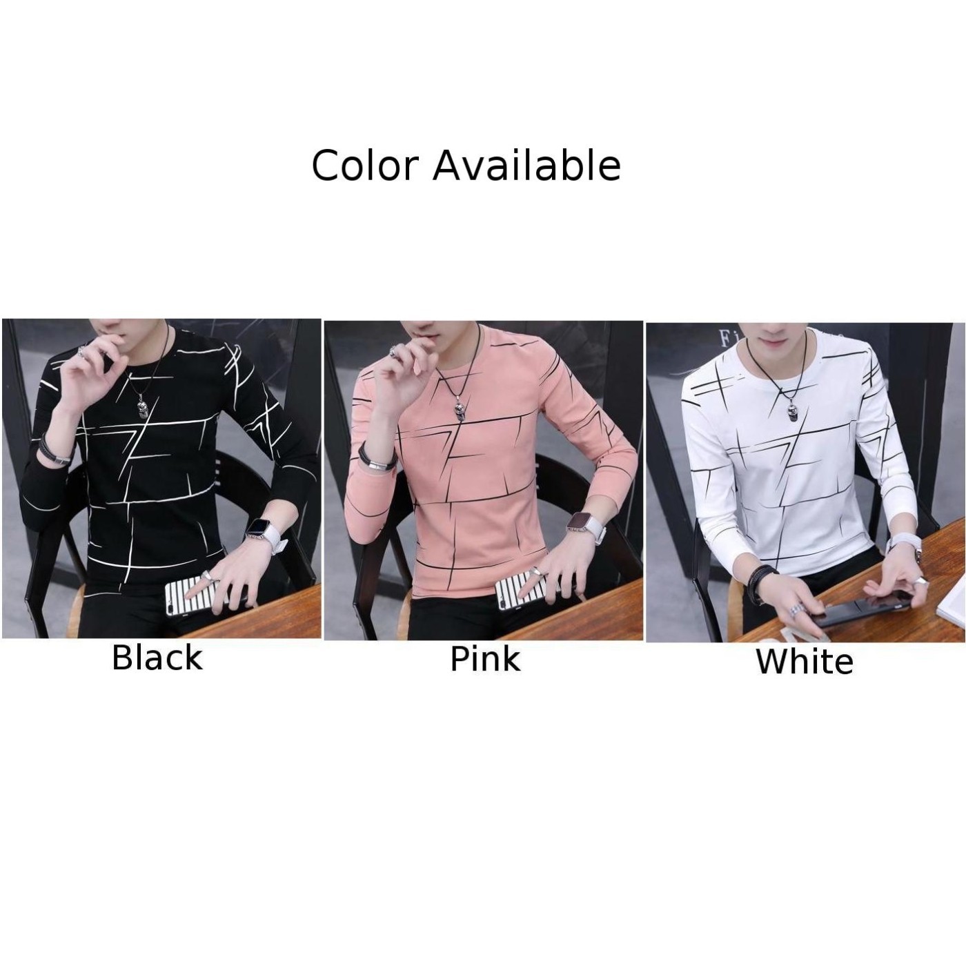 Mens O Neck Print T-shirt Blouse Pullover Long Sleeve for Slim Fit Muscle Tops gallery
