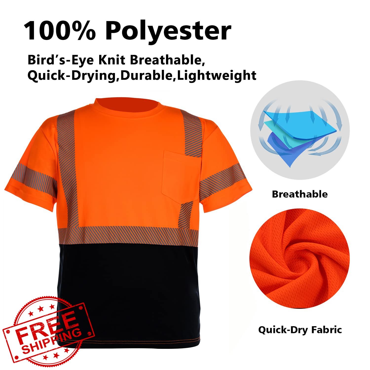 VENDACE Hi Vis Orange Safety T-Shirt Men ANSI Class 3 L gallery