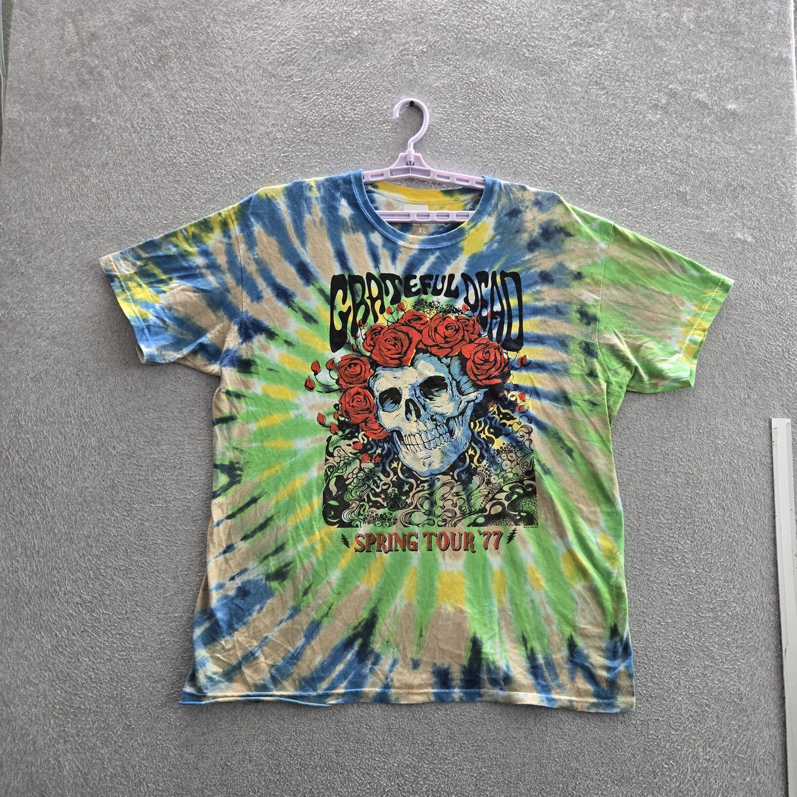Grateful Dead Men Shirt XL Green Tie Dye Liquid Blue Skull Roses gallery