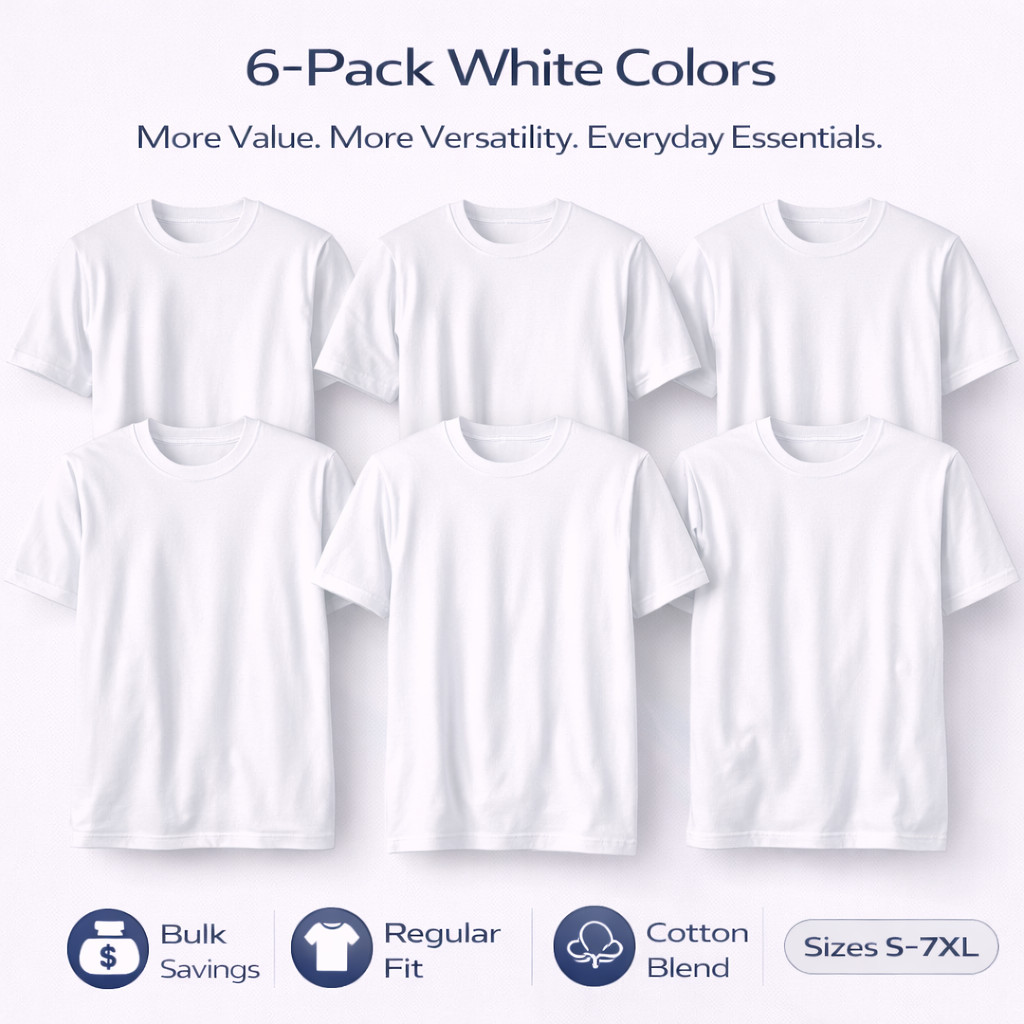 BILLIONHATS 6 Pack Men's Bulk Big Tall Short Sleeve Cotton Lightweight T-Shirt gallery