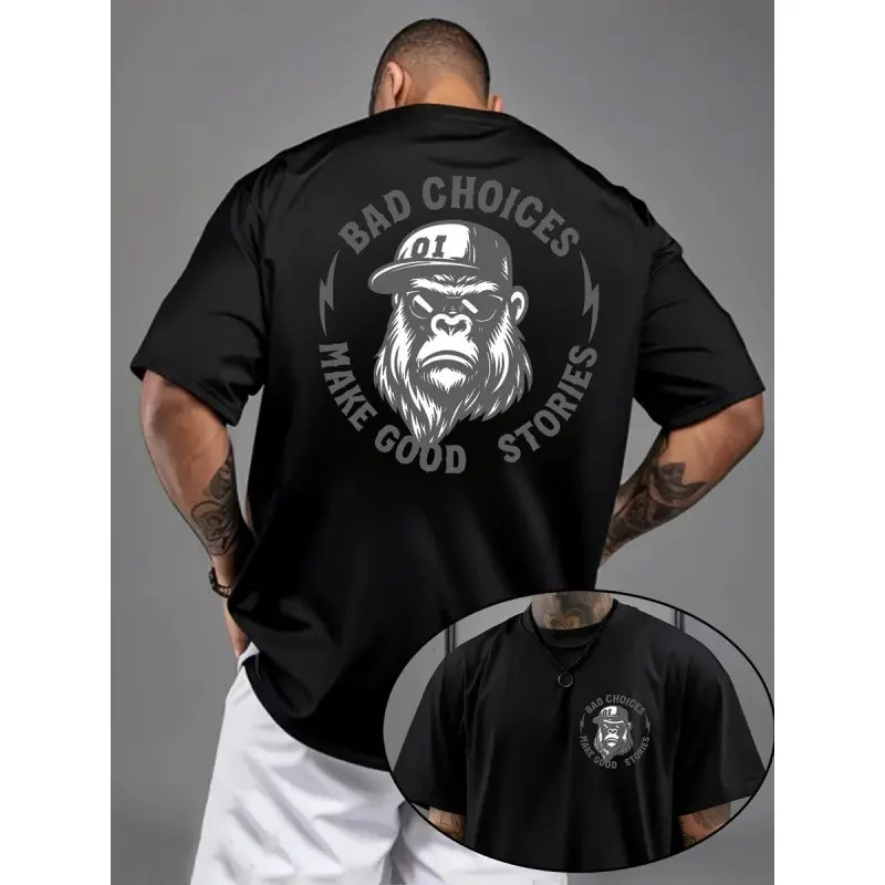 Bad Choices Make Good Stories Chimpanzee Print Men's T-shirt, Menswear gallery