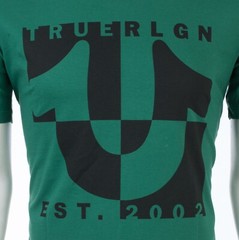 $69 TRUE RELIGION Green HORSESHOE SPLIT Short Sleeve Designer Graphic T-shirt