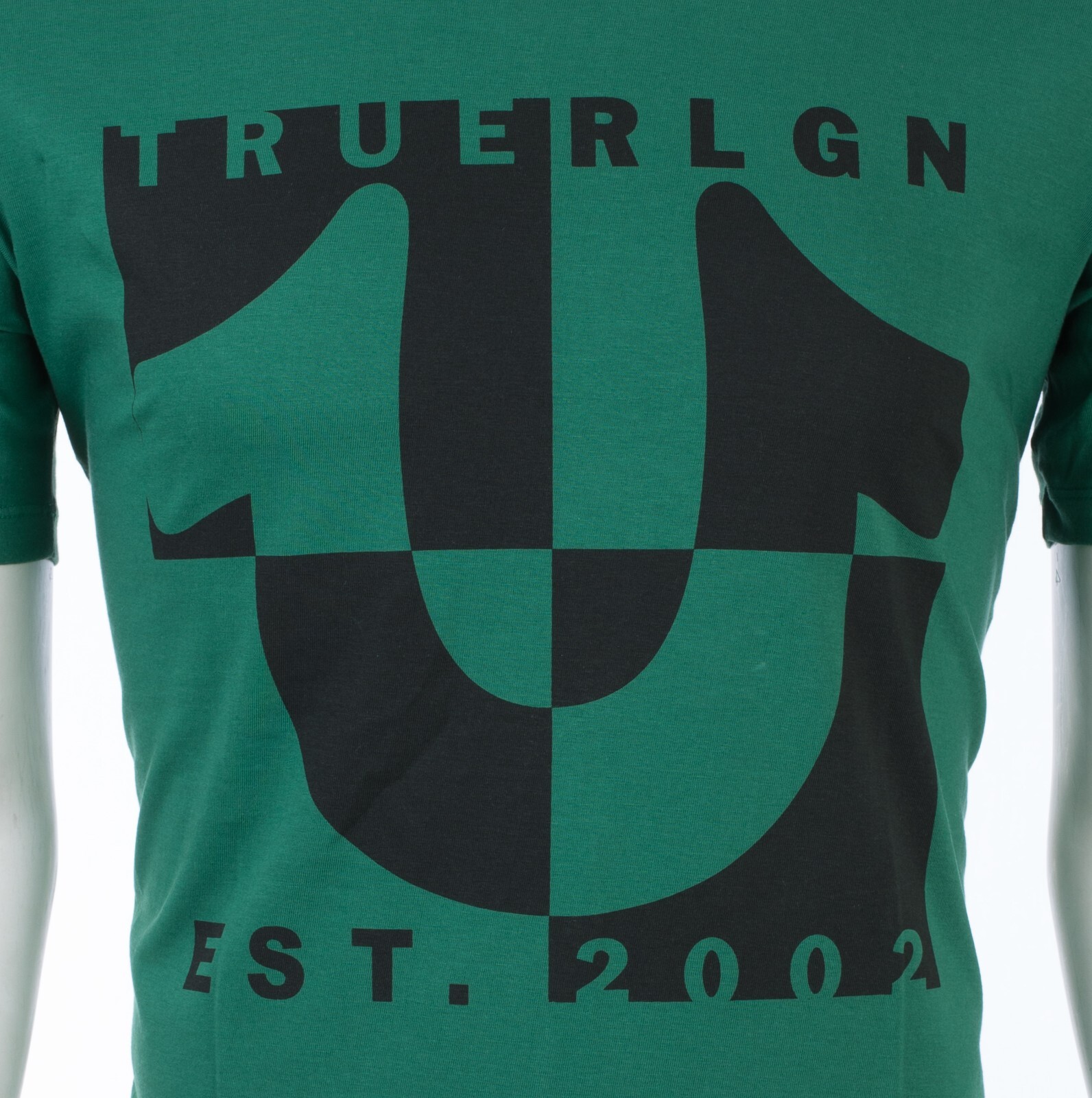 $69 TRUE RELIGION Green HORSESHOE SPLIT Short Sleeve Designer Graphic T-shirt gallery