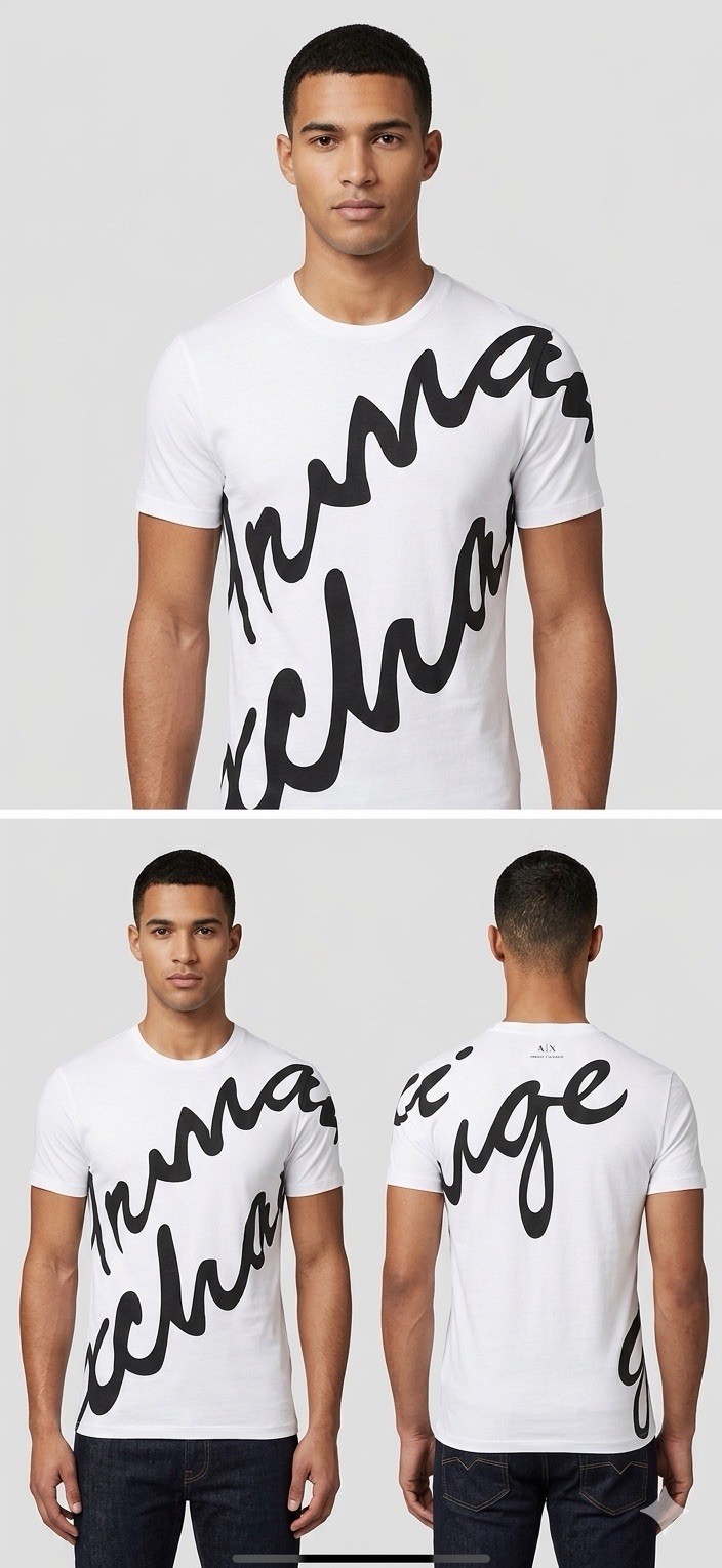 $50 ARMANI EXCHANGE White Black SCRIPT Short Sleeve Slim Fit Designer T-shirt gallery