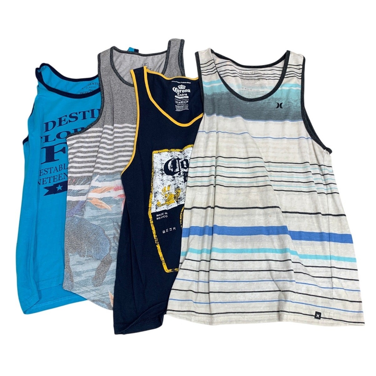 Lot of 4 Mens Medium Corona Extra Striped Floral Florida Racerback Tank Tops gallery