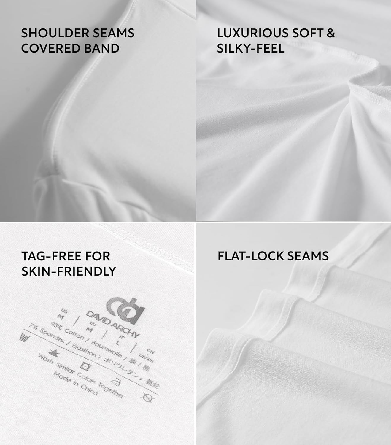 DAVID ARCHY Men Undershirt Combed Cotton T-Shirt Soft Moisture-Wicking gallery