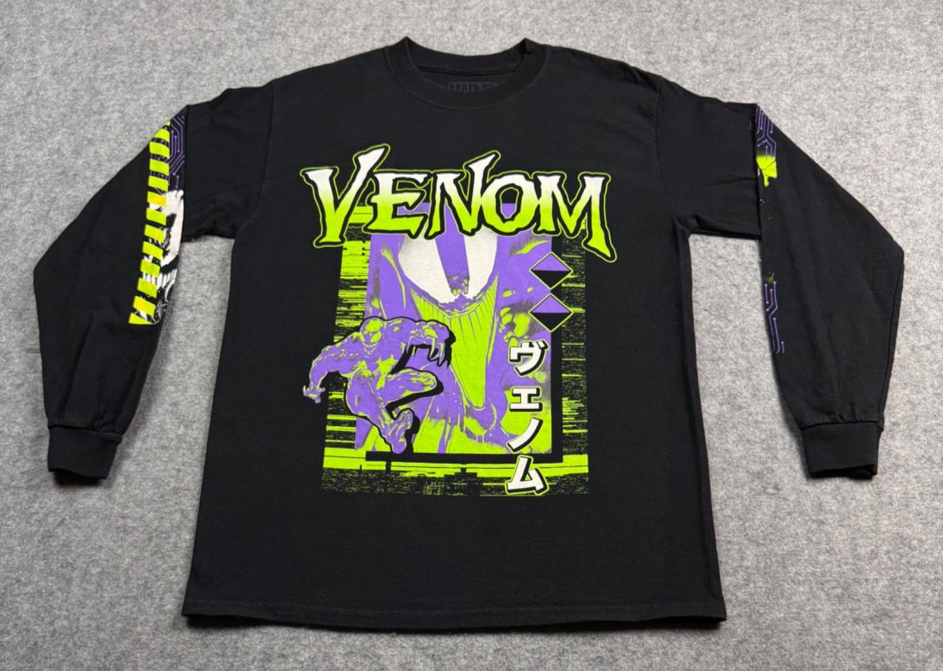 Marvel Venom Black Long Sleeve Shirt Spider-man Evil Comics MEDIUM Japanese Text
