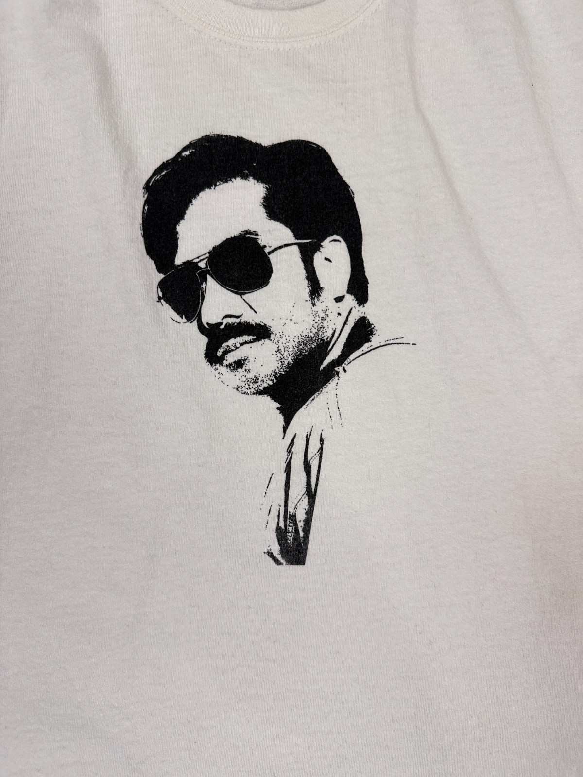 70's Detective Mustache Aviators Black and White Stencil T-Shirt Adult Large Use gallery