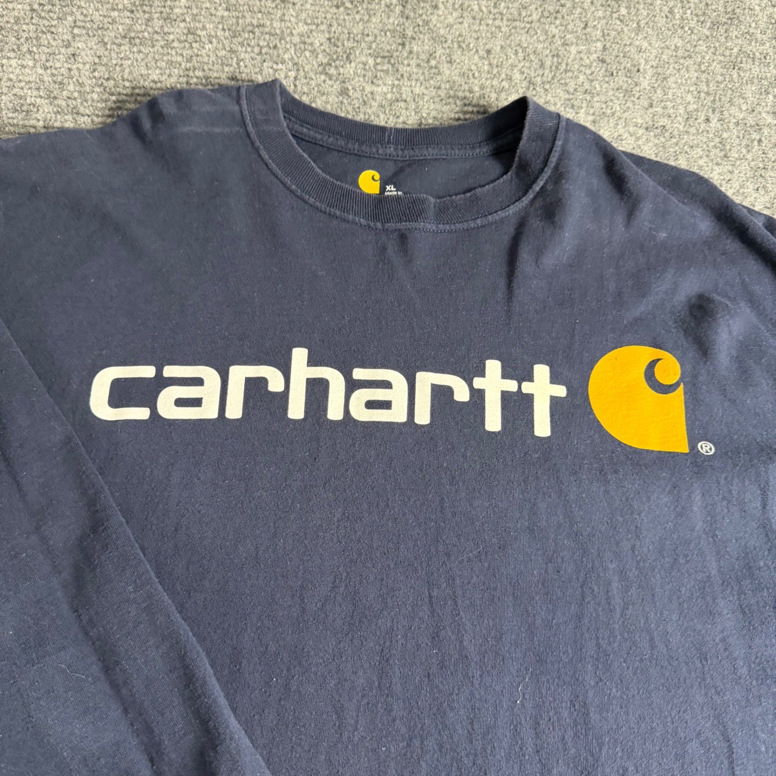 Carhartt Mens XL Long Sleeve Graphic T-Shirt Navy Blue Logo Workwear Tee gallery