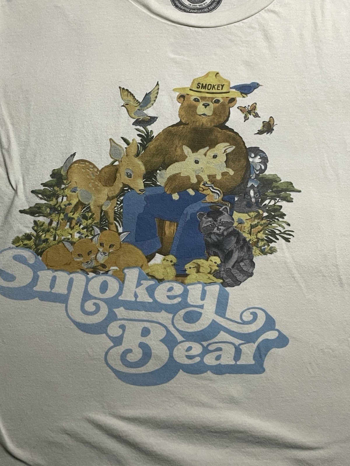 Smokey The Bear And Forest Friends Retro Graphic T-shirt Unisex Beige Size Large gallery