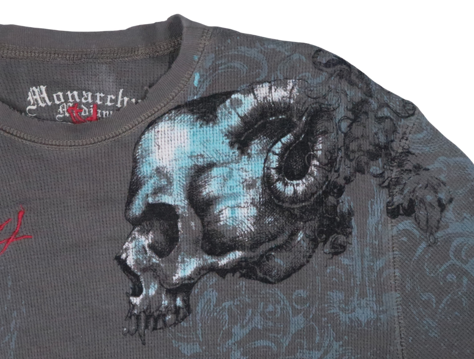 MONARCHY affliction vintage y2k thermal henley crew mens medium shirt waffle ls gallery