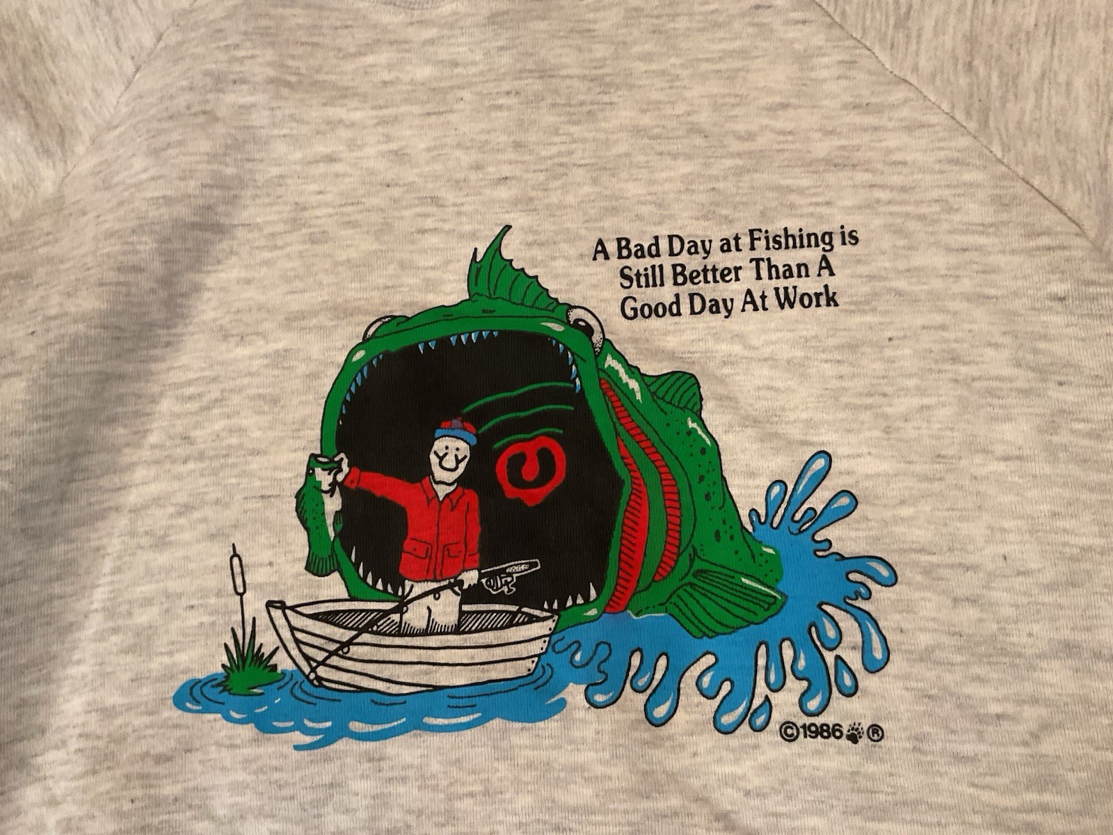 NOS Vintage 1986 Jerzees Fishing Is Better Than Work Fisherman Boat Fish XXL 2X