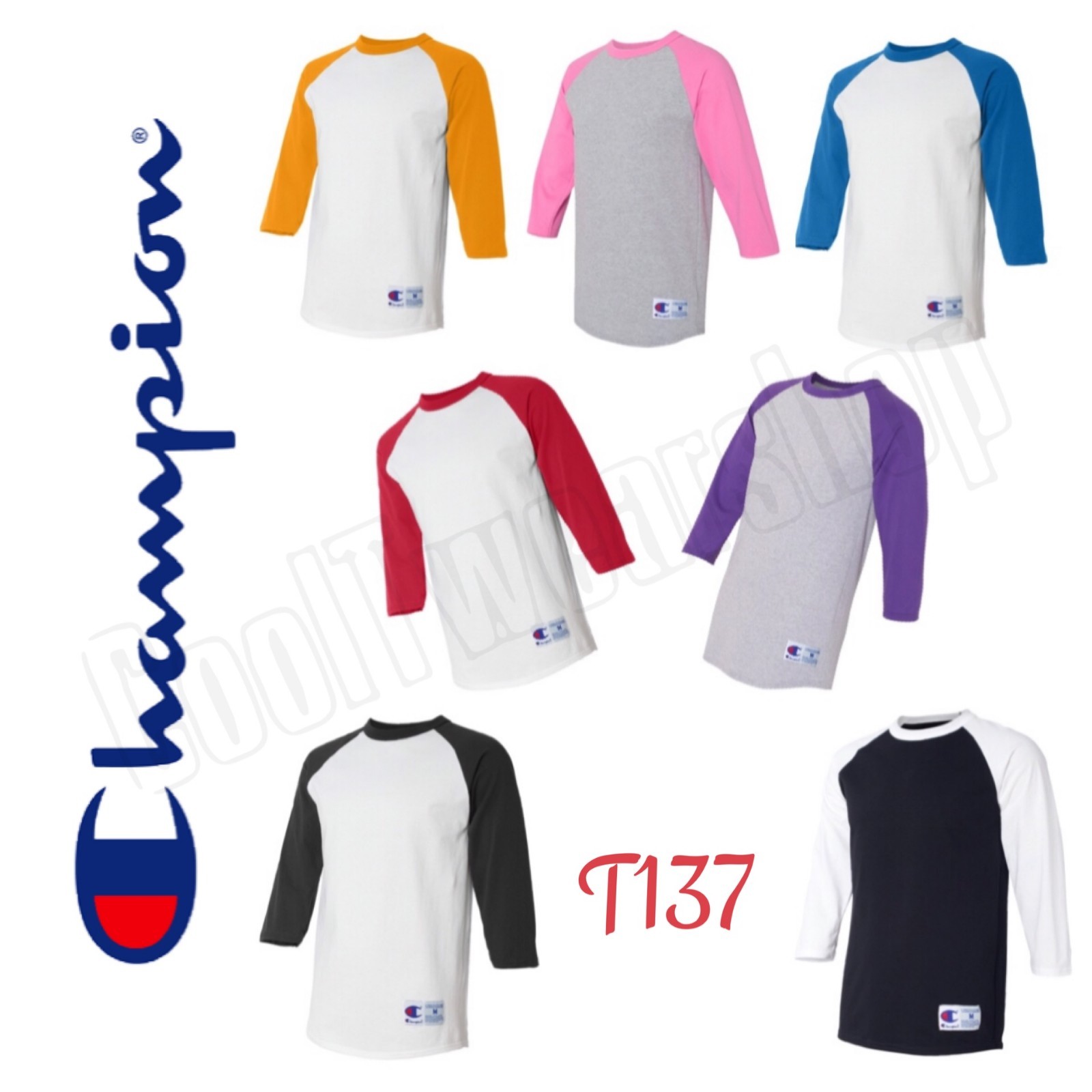 Champion Men's Adult Raglan Baseball T-Shirt 3/4 sleeves T-137 gallery