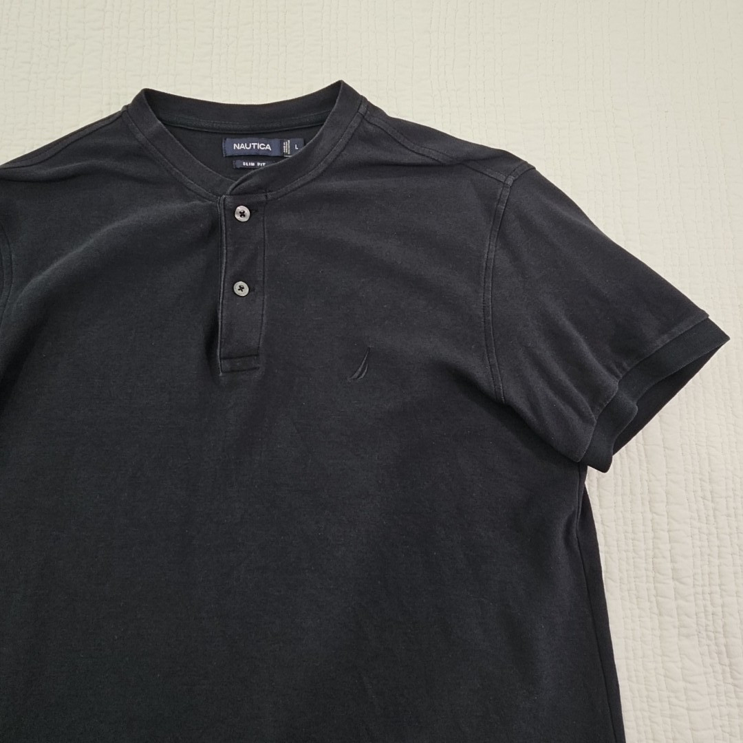 Nautica Slim Fit Heavy Crew Neck Shirt Men's Large Dark Navy Blue EUC LN gallery