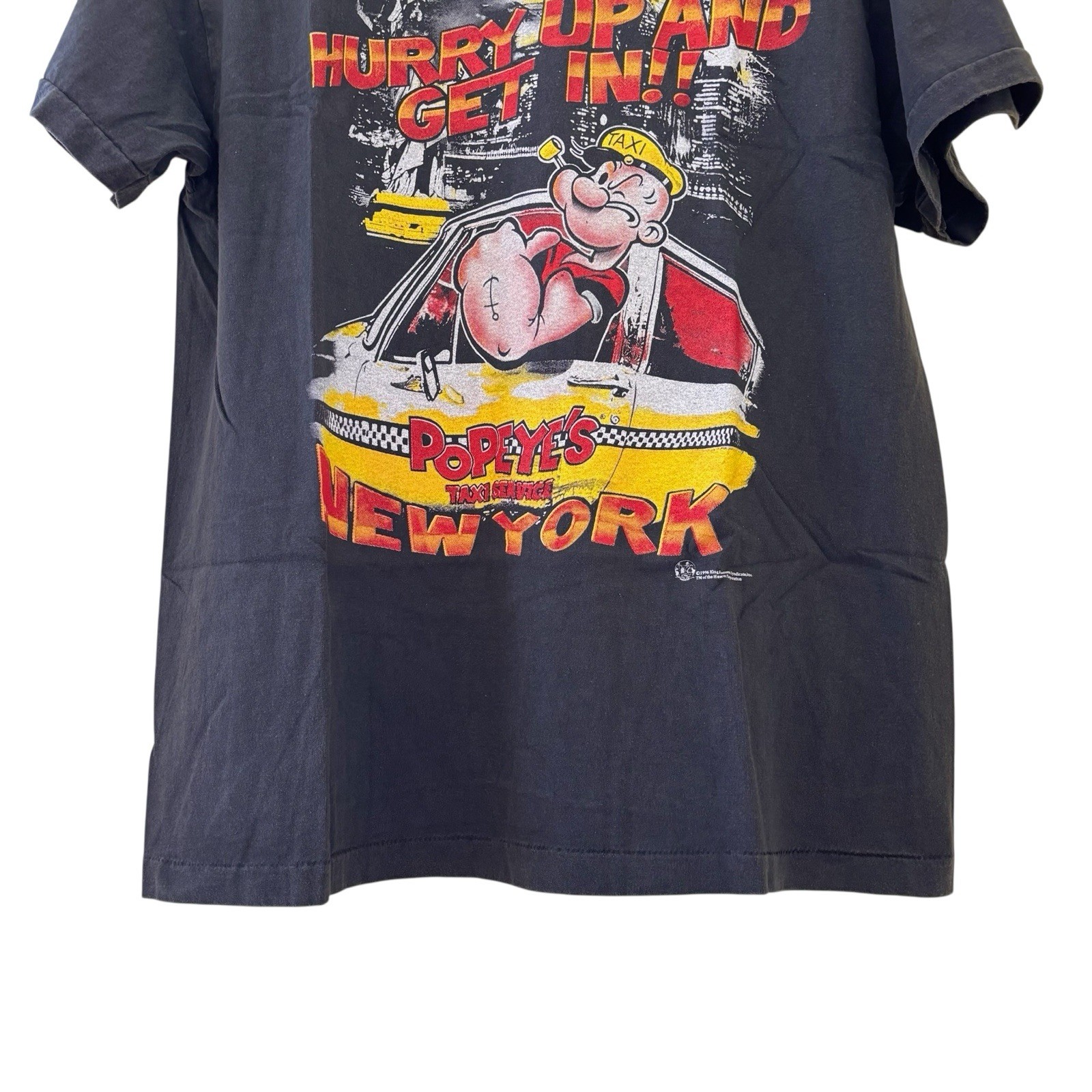 Vintage 1996 Popeye Taxi Service New York T-Shirt Changes Tag Large Reprint gallery