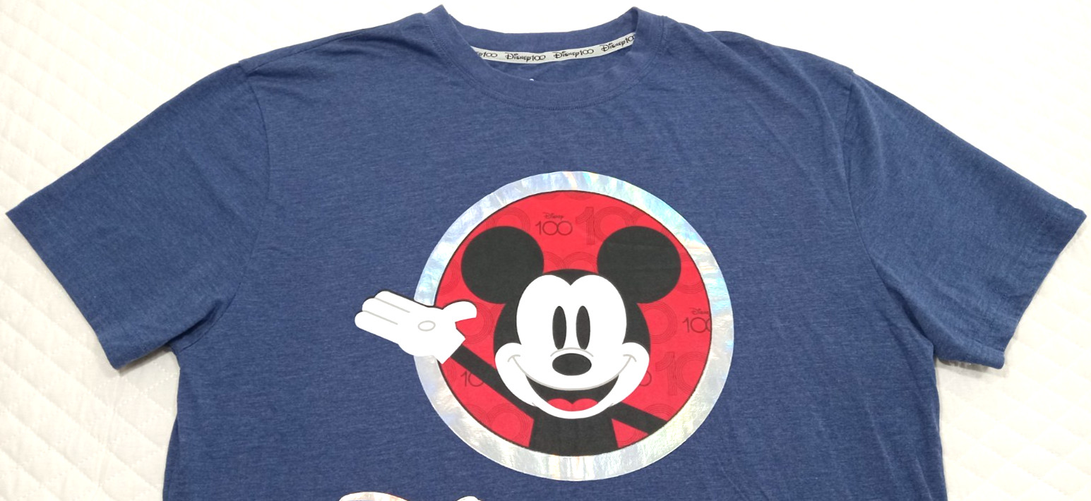 Disney Mickey Mouse Men's Large T-Shirt 100 Years Of Wonder Logo Heather Blue gallery