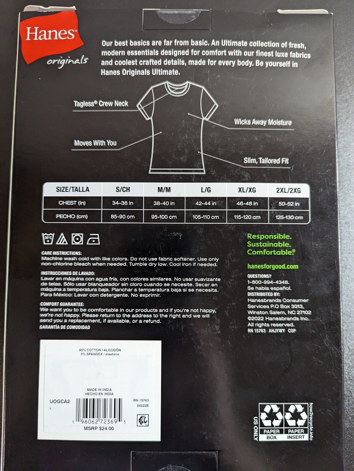 Mens Hanes Crew Slim Fit T-Shirts Originals Neck Stretch Ultimate 2-Pack Size L gallery