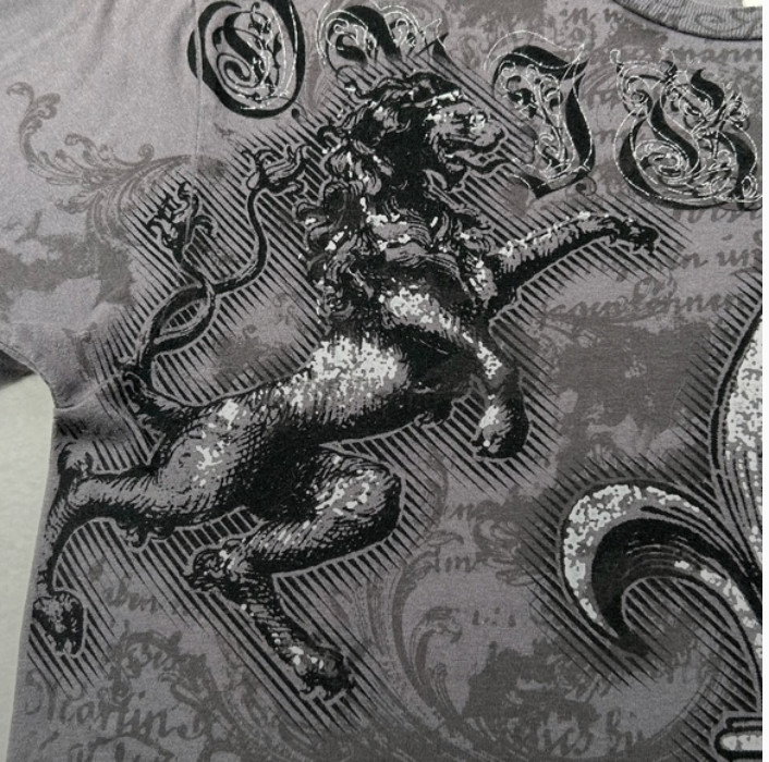 FSD (Four Seasons Design) VINTAGE Y2K Fleur di lis Lion T-shirt Gray Medium gallery