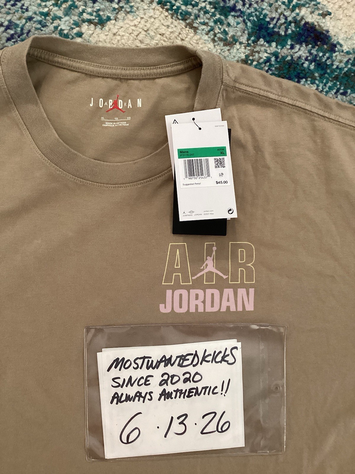 NWT Nike Air Jordan Flight Oversized T-Shirt Khaki & Iced Carmine Men’s Sz XL gallery