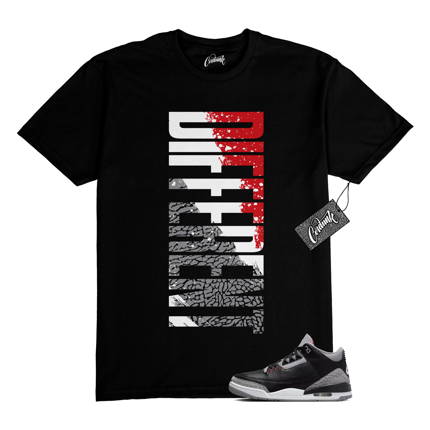 3 Cement Fire Red Grey Elephant Print White Black T Shirt to Match DFRNT Jordan