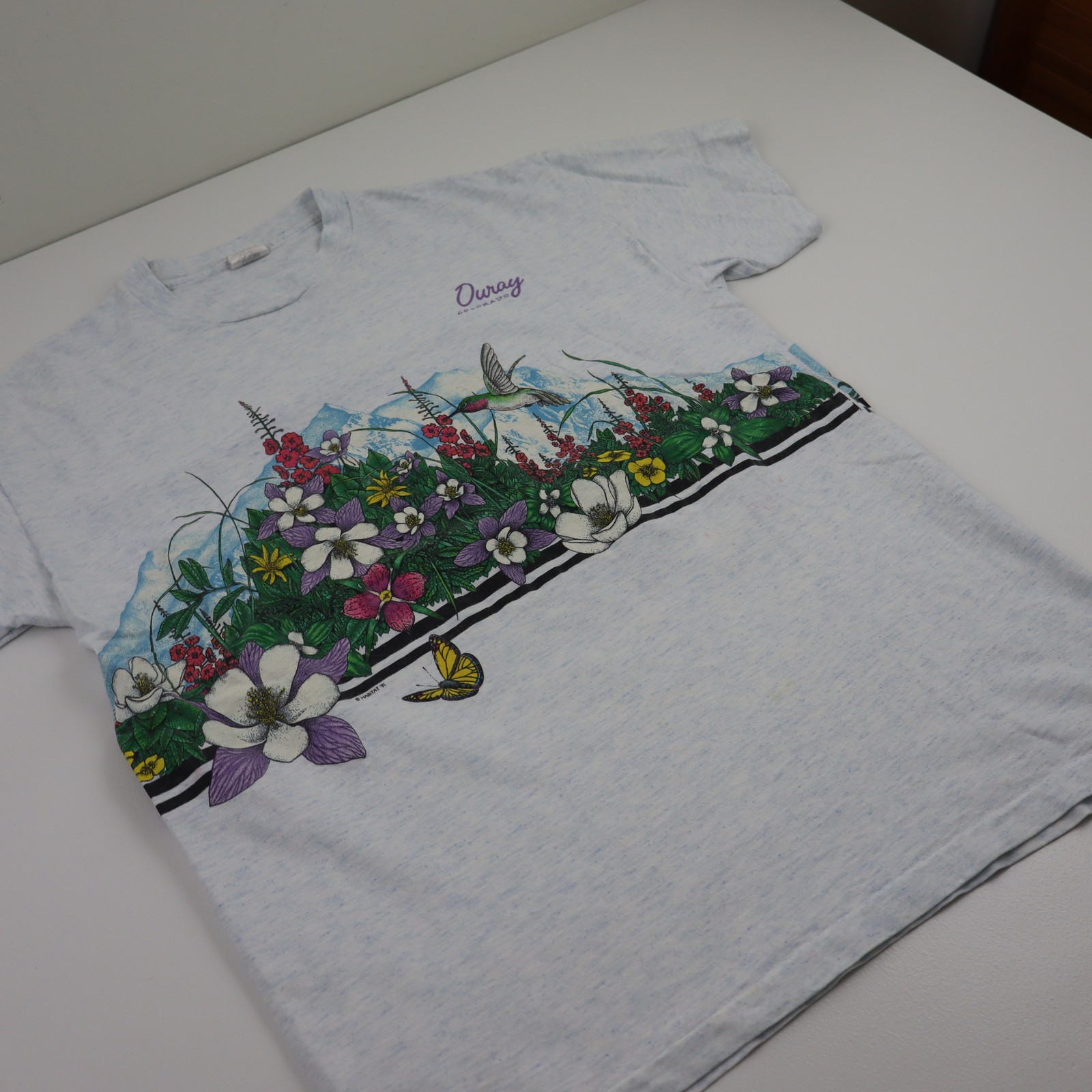 Vtg Hummingbird Habitat Nature T Shirt Mens Large Floral USA Tee Single Stitch gallery
