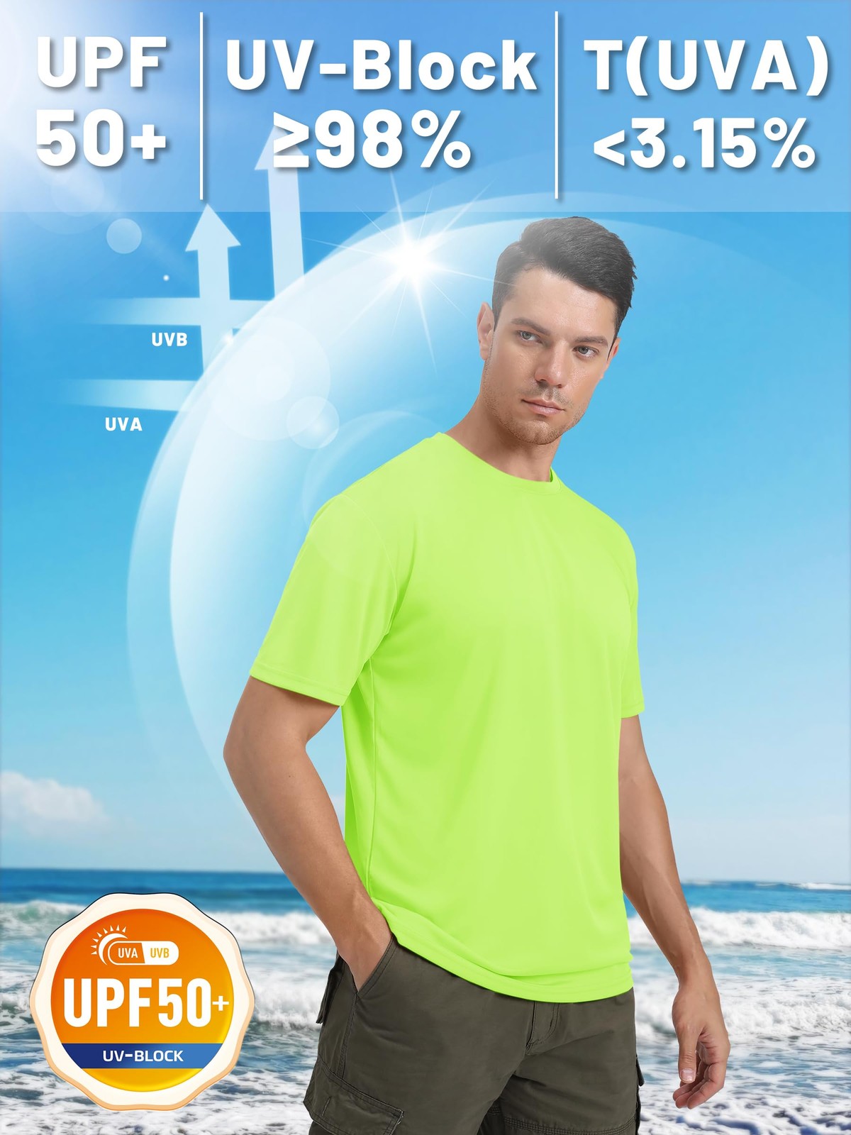 Mens Short Sleeve UPF50+ T-Shirt Quick Dry Rash Guard Athletic Running Swim Top gallery