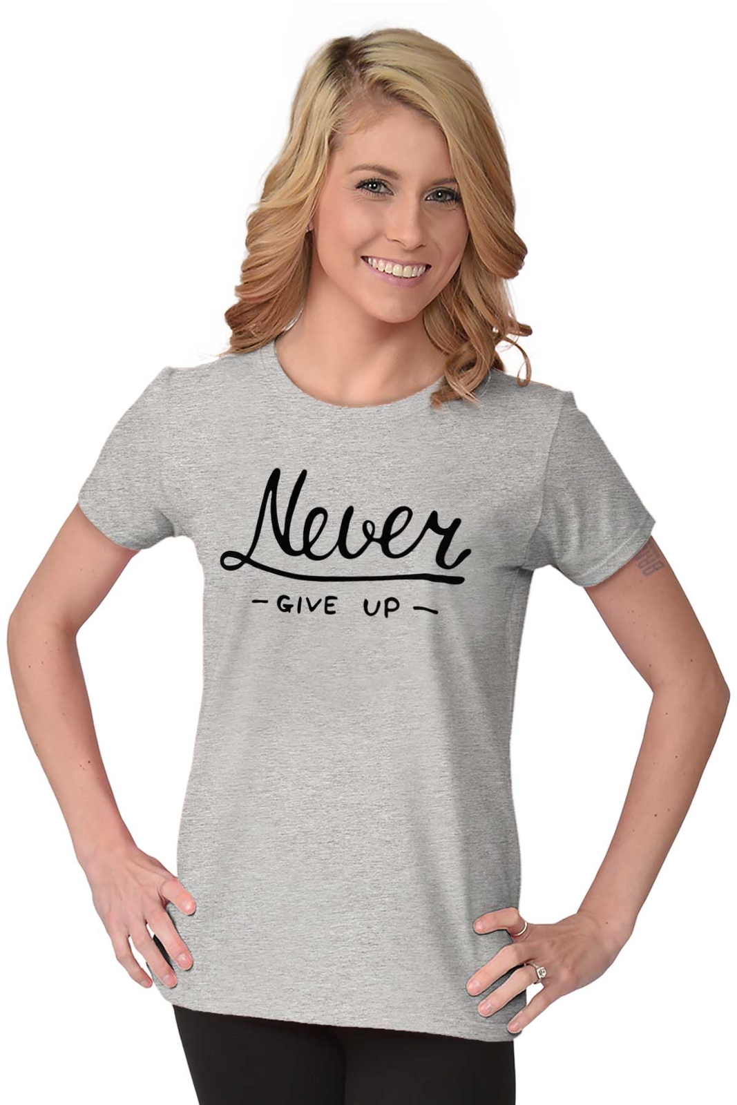 Never Give Up Fitness Gym Motivation Gift Graphic T Shirts for Women T-Shirts gallery