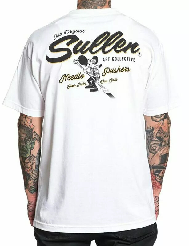 Sullen Men’s T-shirt CHEEZY-E Tattoos Urban Skull Premium Quality White