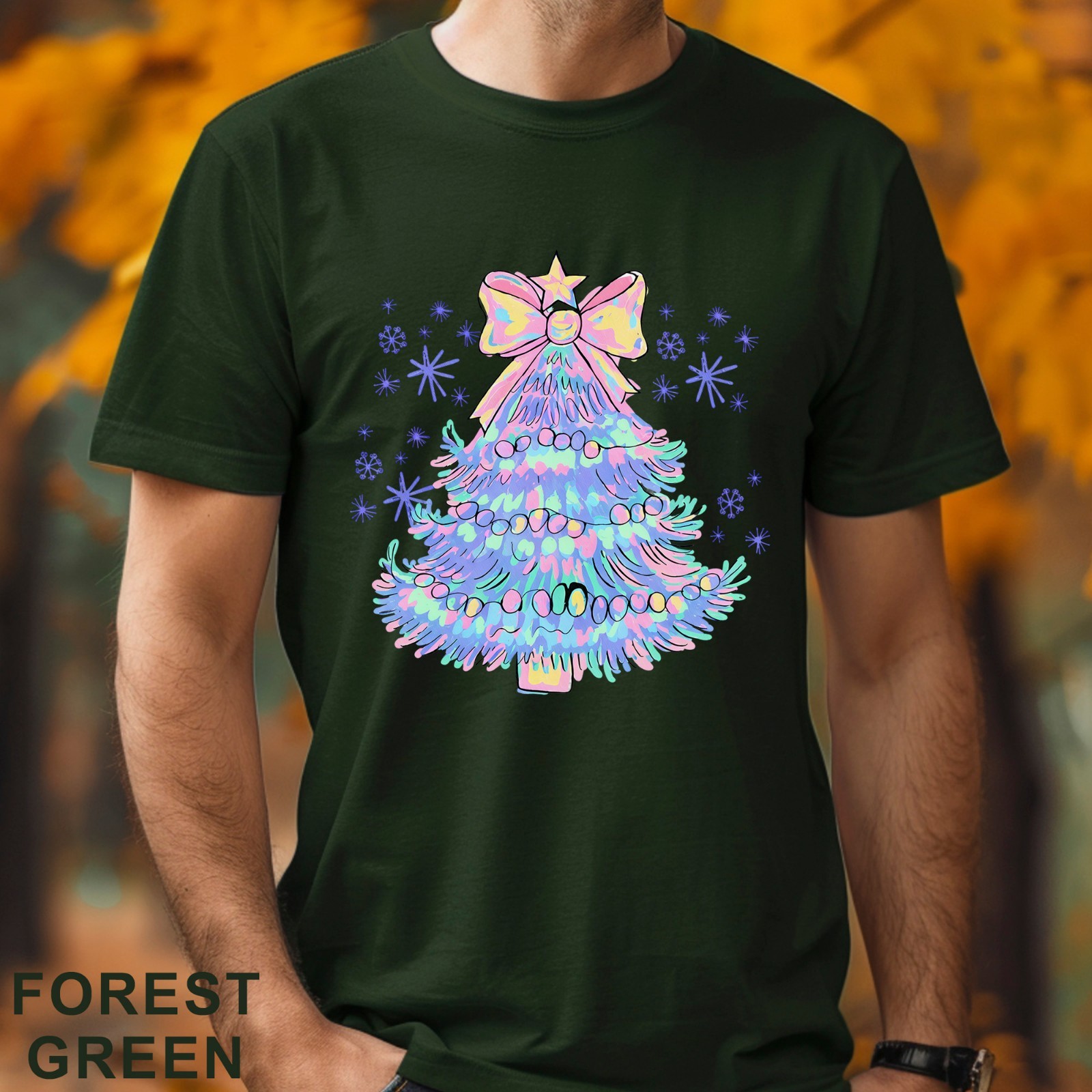 Pastel Holographic Christmas Tree Shirt, Coquette Christmas Tree Shirt, 203704 gallery