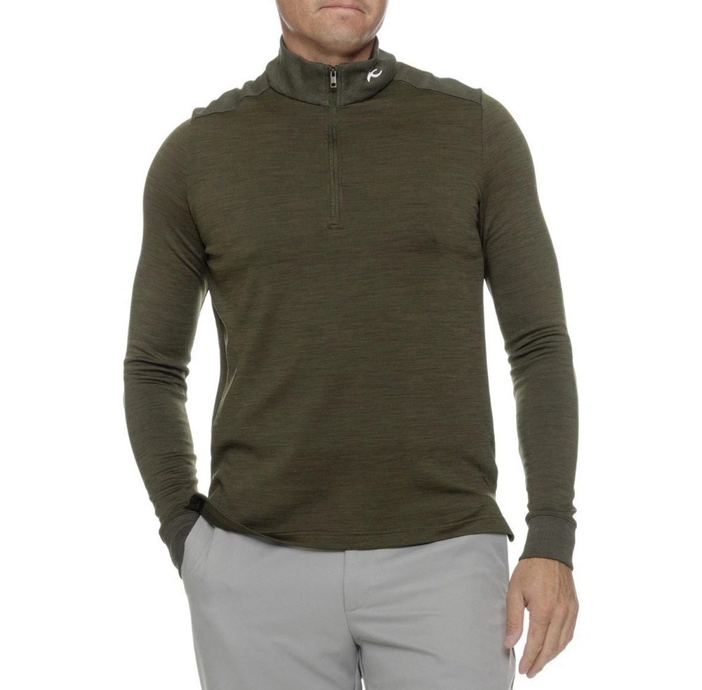 KJUS Liam TechWool Shirt Half Zip Long Sleeve Dark Olive L & XL- NWT