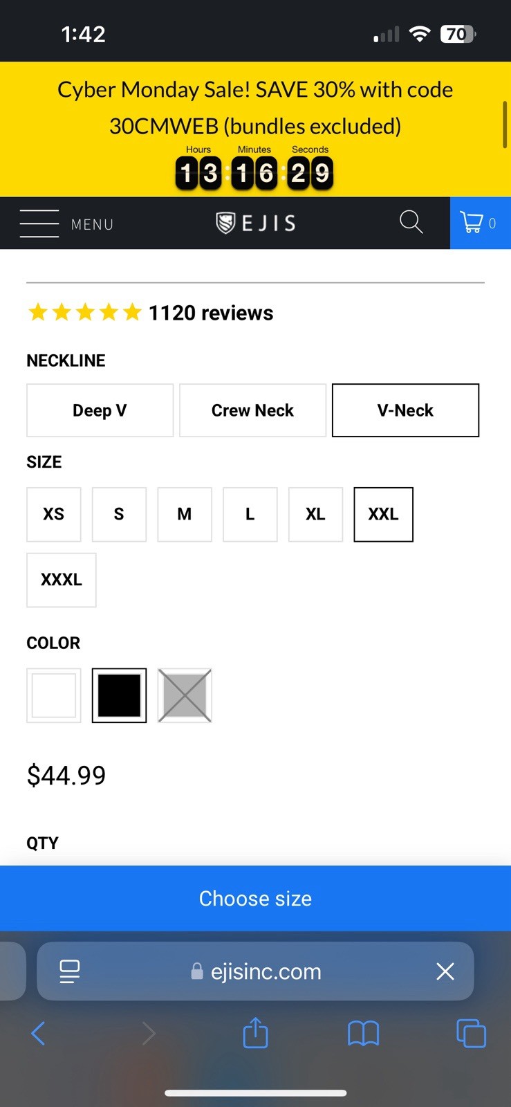 New!!! EJIS Men’s V-neck Undershirt, Sweatproof, Black, Size XXL gallery