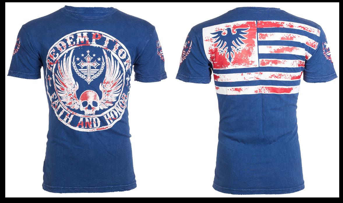 ARCHAIC by AFFLICTION American Flag CROSSED DEATH Short Sleeve Slim Fit T-shirt gallery