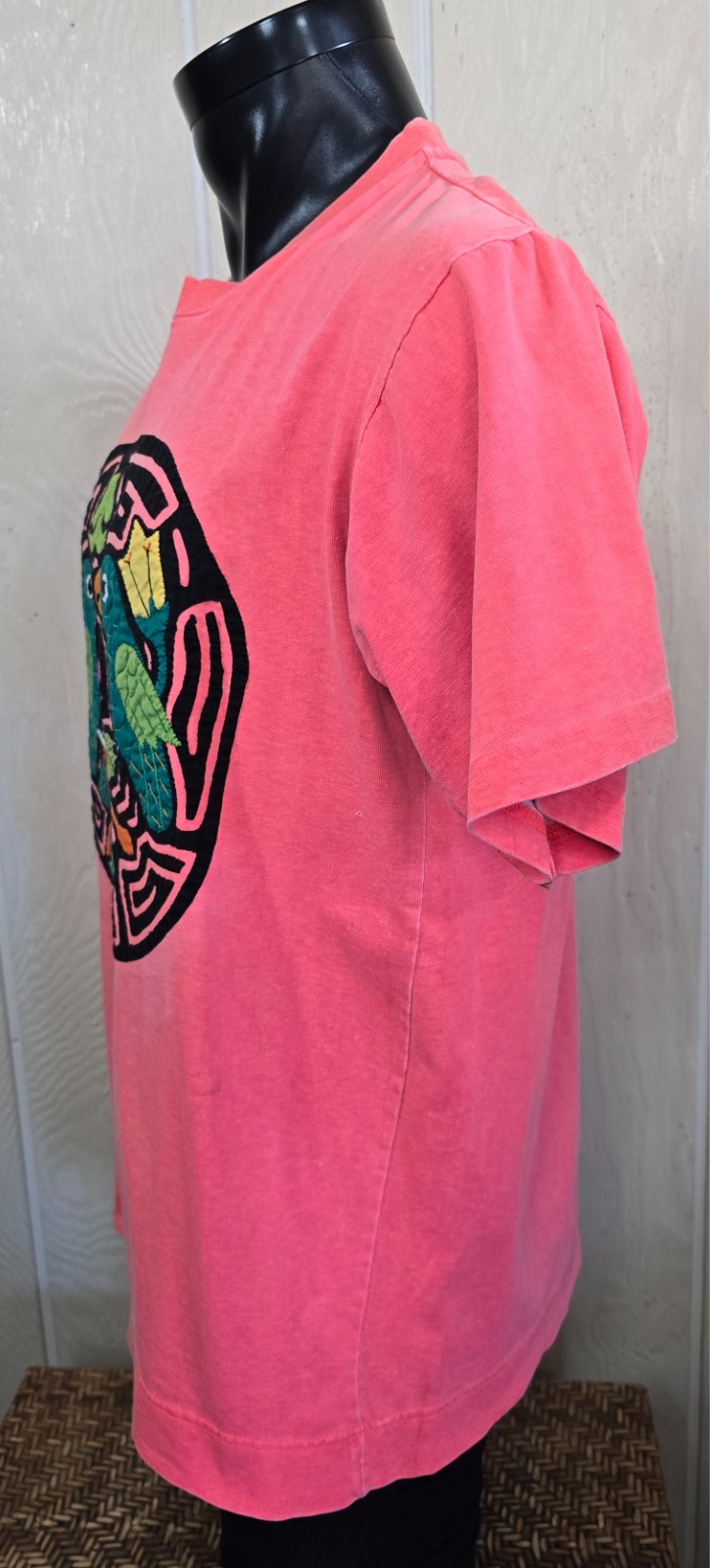 HOBIE Mola Quilted Art Panama Classic VINTAGE Neon T-Shirt Sz M *Many flaws READ gallery