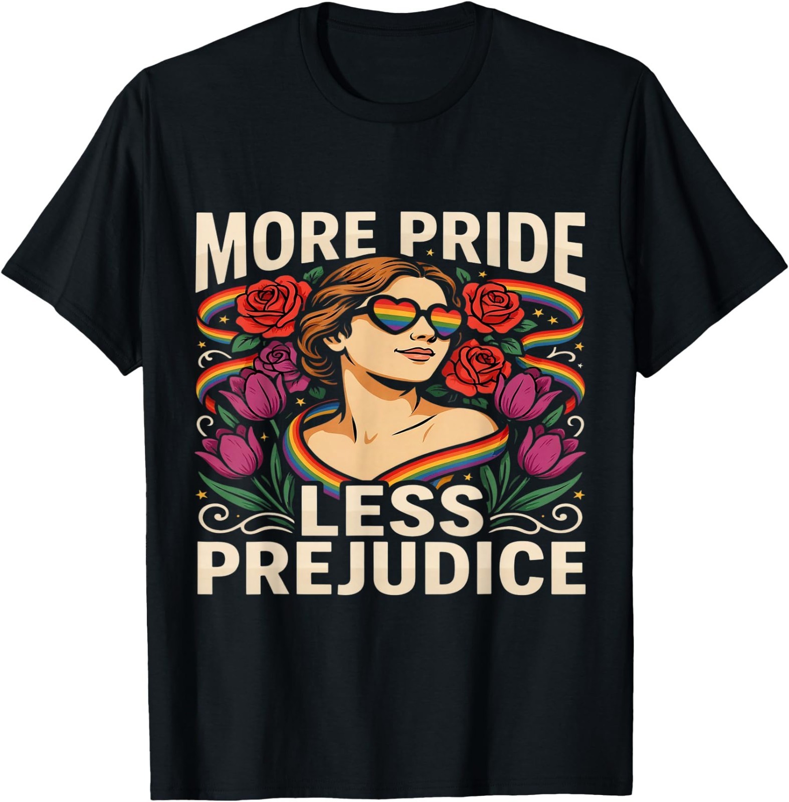 More Pride Less Prejudice Retro Rainbow T-Shirt