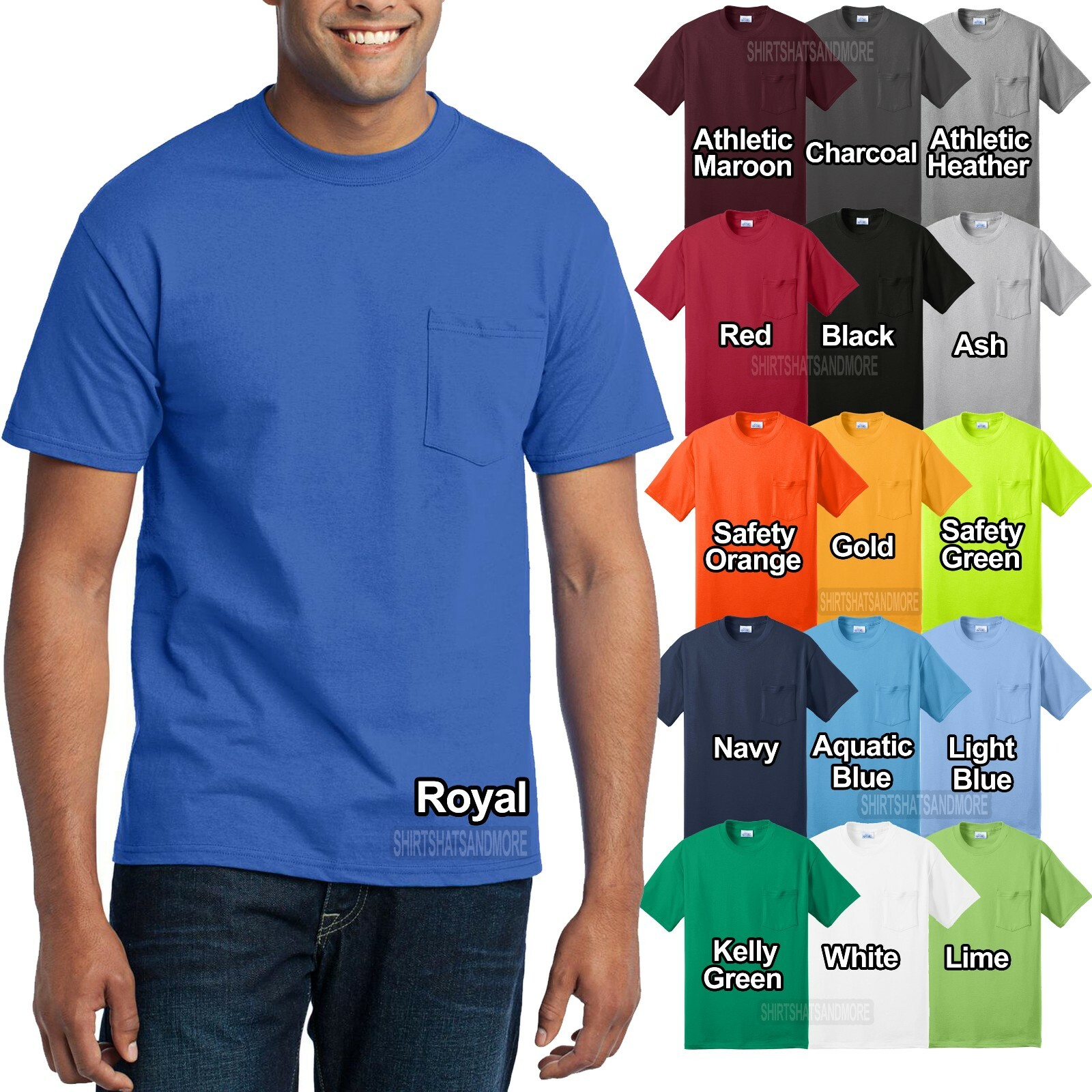 Mens Tall T-Shirt with Pocket 50/50 Cotton Poly Blend LT XLT 2XLT 3XLT 4XLT Tee gallery