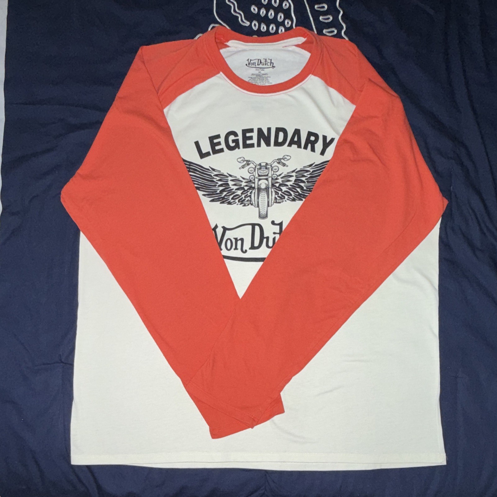 Von Dutch Men's Orange/ Off-White T-Shirt XL Graphic Print 100% Cotton gallery