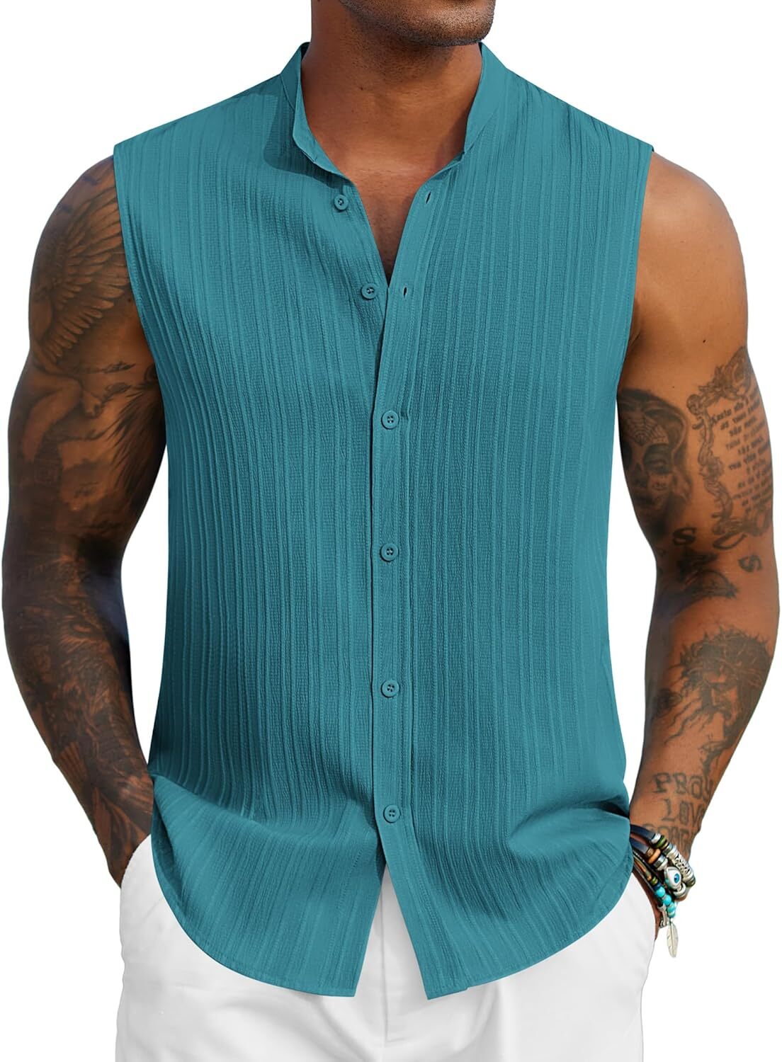 Mens Sleeveless Summer Shirts Beach Tank Tops Button Up Tank Shirt for Vacation gallery